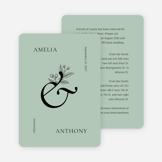 Floral Ampersand Wedding Information Cards - Green