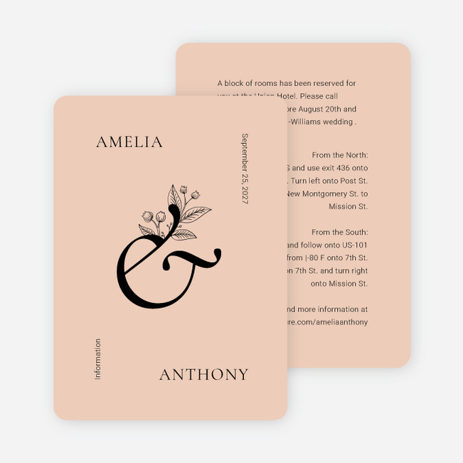 Floral Ampersand Wedding Information Cards - Orange