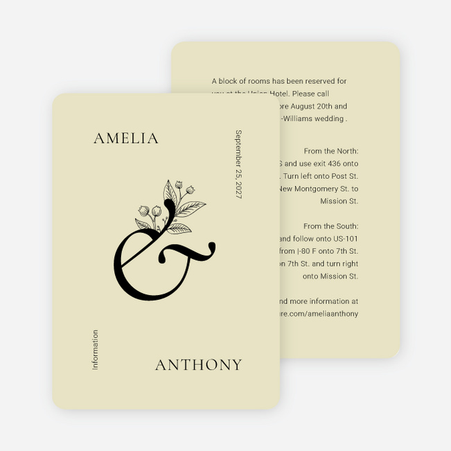 Floral Ampersand Wedding Information Cards - Yellow