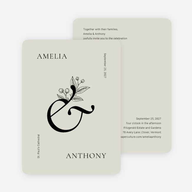 Floral Ampersand Wedding Invitations - Beige
