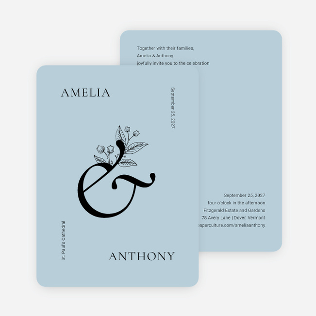 Floral Ampersand Wedding Invitations - Blue