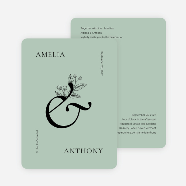 Floral Ampersand Wedding Invitations - Green