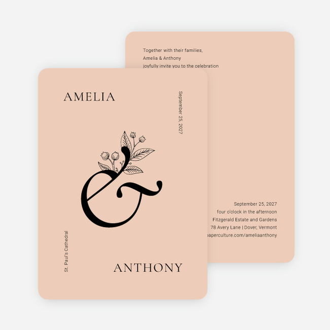 Floral Ampersand Wedding Invitations - Orange