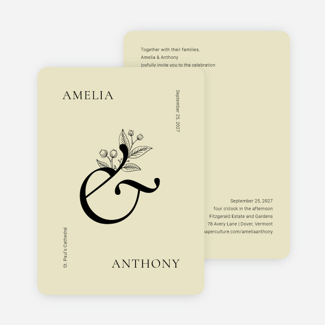 Floral Ampersand Wedding Invitations - Yellow
