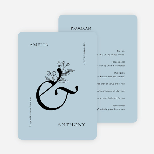 Floral Ampersand Wedding Programs - Blue