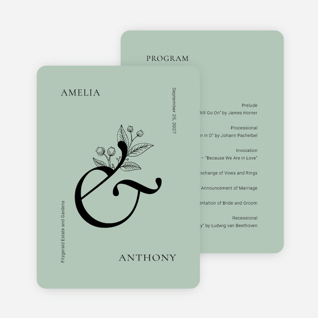 Floral Ampersand Wedding Programs - Green