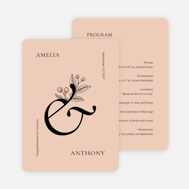 Floral Ampersand Wedding Programs - Orange