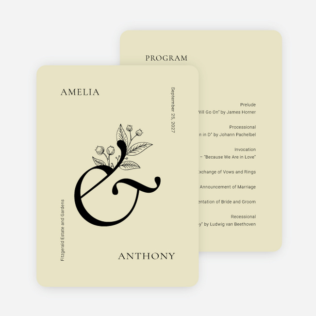 Floral Ampersand Wedding Programs - Yellow