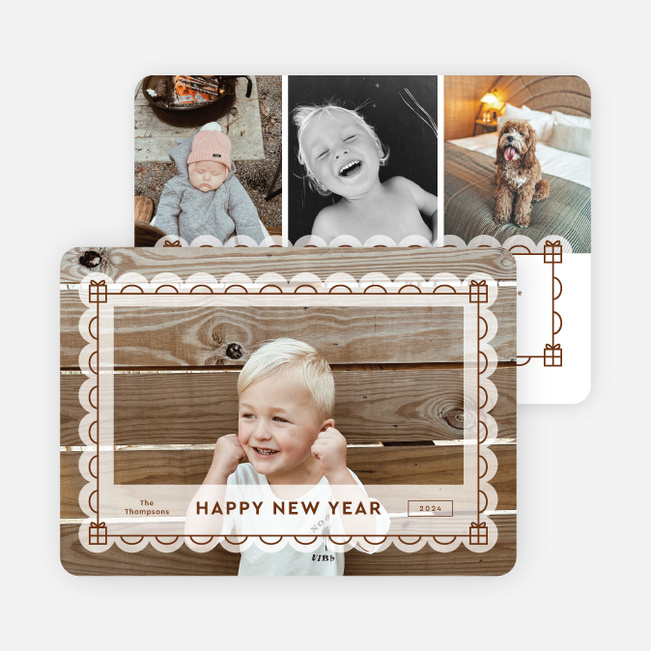 Frosted Frame New Year Cards and Invitations - Brown