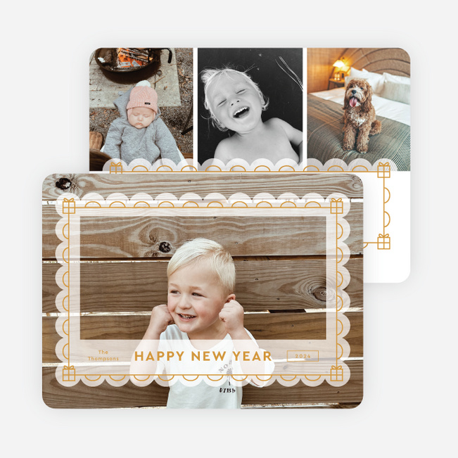 Frosted Frame New Year Cards and Invitations - Yellow