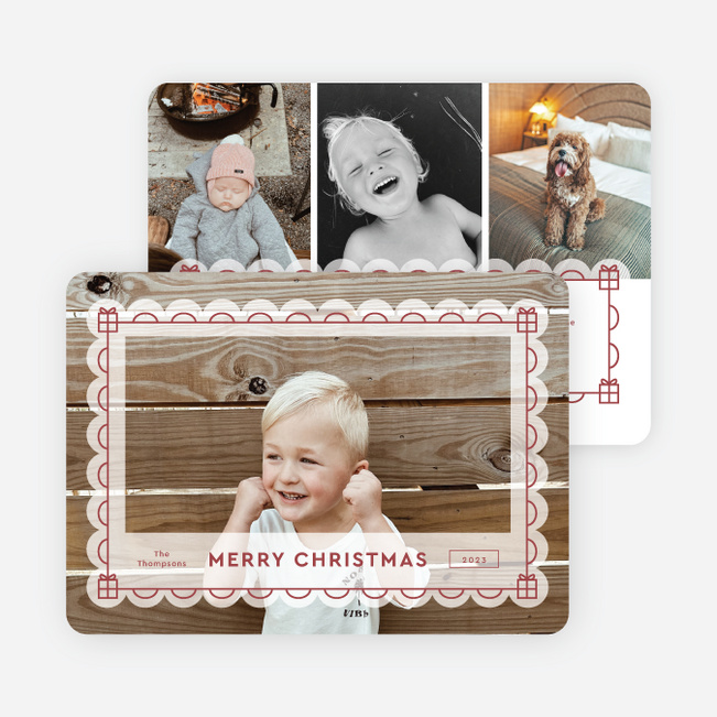Frosted Frame Personalized Christmas Cards - Red