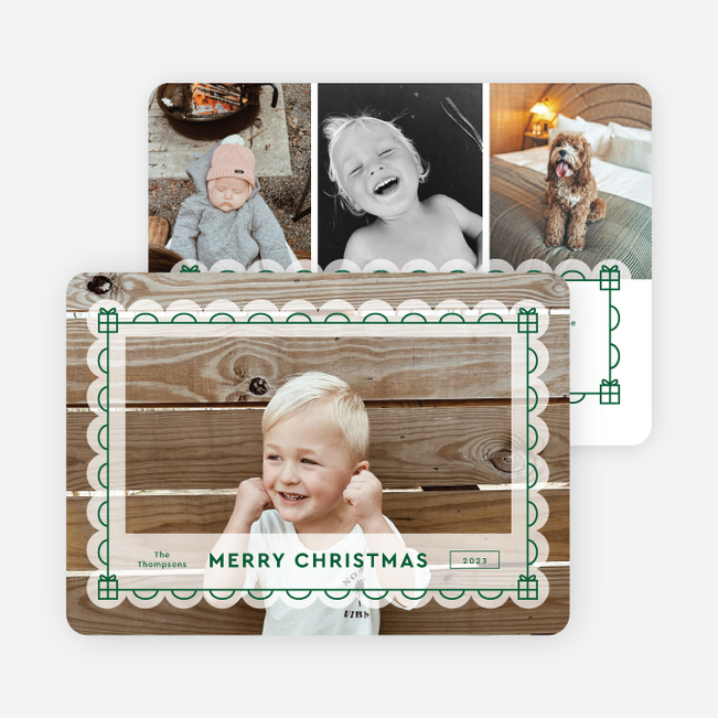 Frosted Frame Personalized Christmas Cards - Green