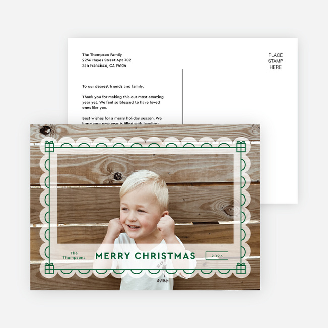 Frosted Frame Personalized Christmas Cards - Green