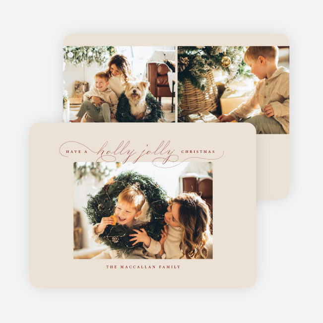 Holly Jolly Season Personalized Christmas Cards - Red