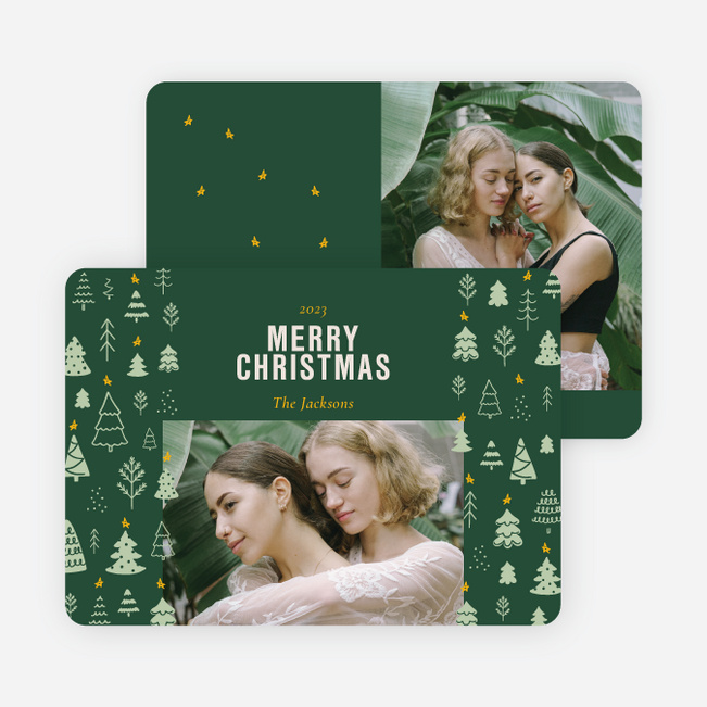 Merry Evergreens Personalized Christmas Cards - Green