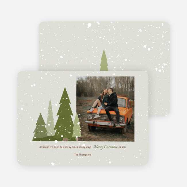 Snow Dusted Pines Personalized Christmas Cards - Green