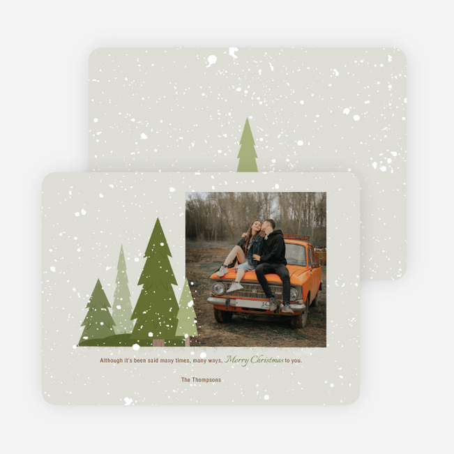 Snow Dusted Pines Personalized Christmas Cards - Green