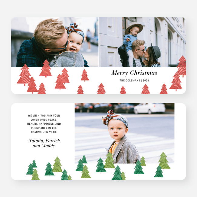 Dressed Up Trees Christmas Cards - Red