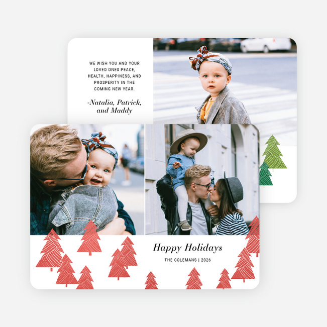 Dressed Up Trees Holiday Cards and Invitations - Red