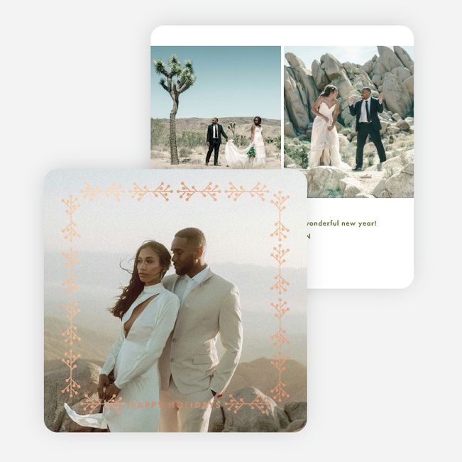 Foil Branches Holiday Cards and Invitations - Pink