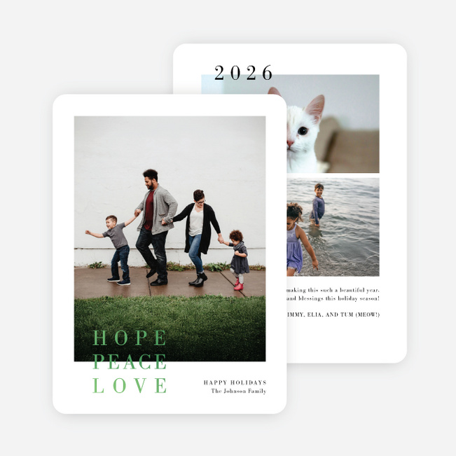 Foil Pinned Love Holiday Cards and Invitations - Green