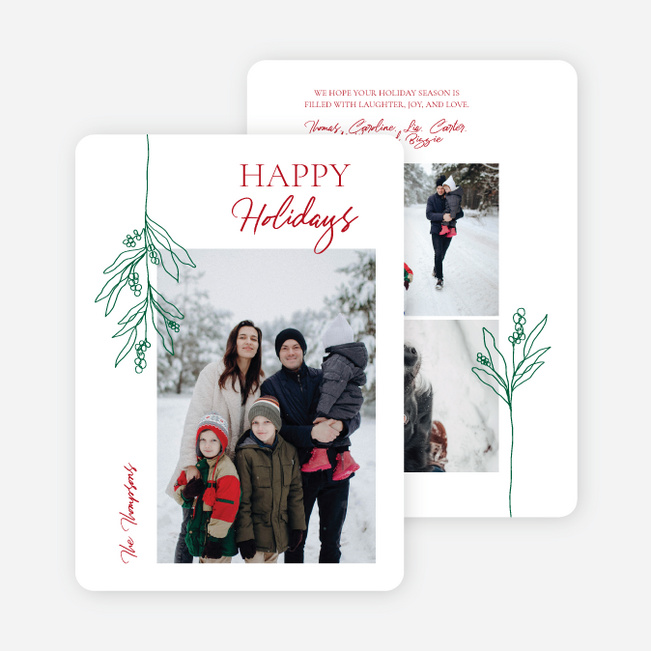 Mistletoe Stem Holiday Cards and Invitations - Red