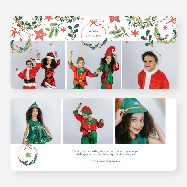 Stars and Wreaths Christmas Cards - Red