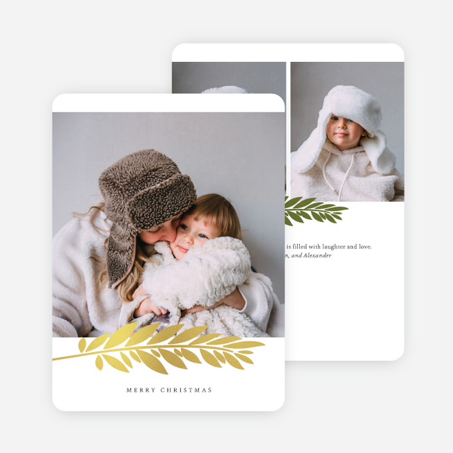 Foil Branch Stamp Christmas Cards - Yellow