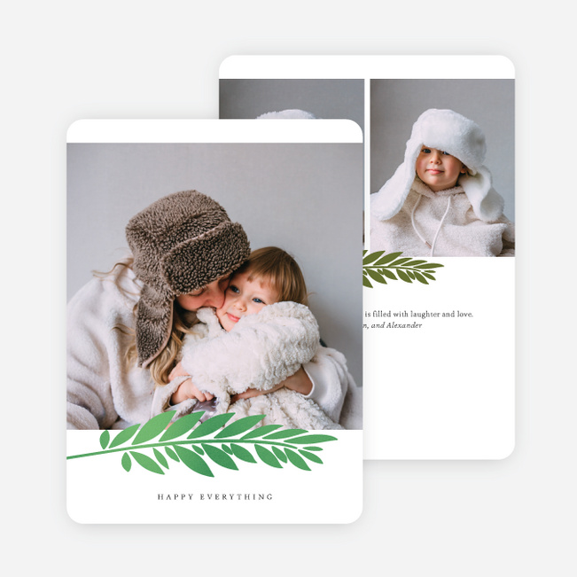 Foil Branch Stamp Holiday Cards and Invitations - Green