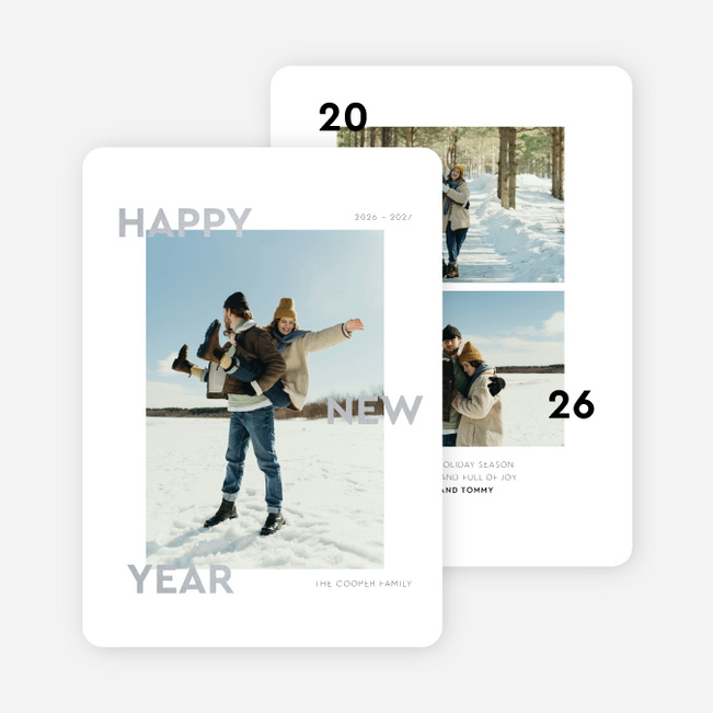 Foil Narrow Type New Year Cards and Invitations - Gray