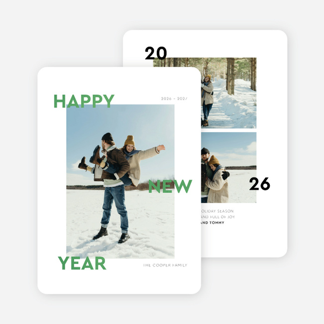 Foil Narrow Type New Year Cards and Invitations - Green