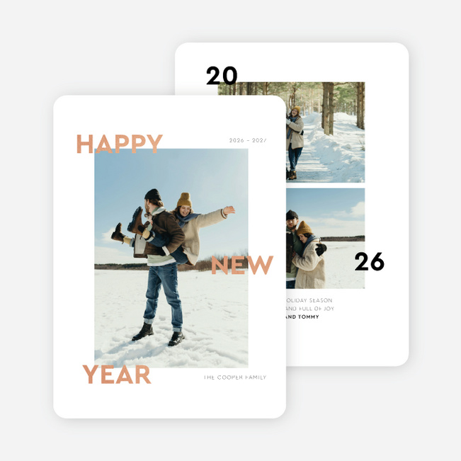 Foil Narrow Type New Year Cards and Invitations - Pink