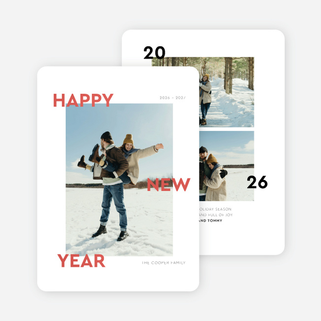 Foil Narrow Type New Year Cards and Invitations - Red