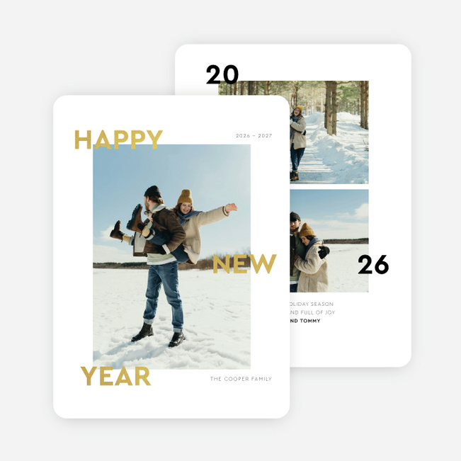 Foil Narrow Type New Year Cards and Invitations - Yellow