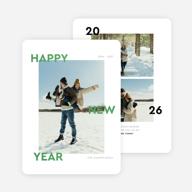 Foil Narrow Type New Year Cards and Invitations - Green