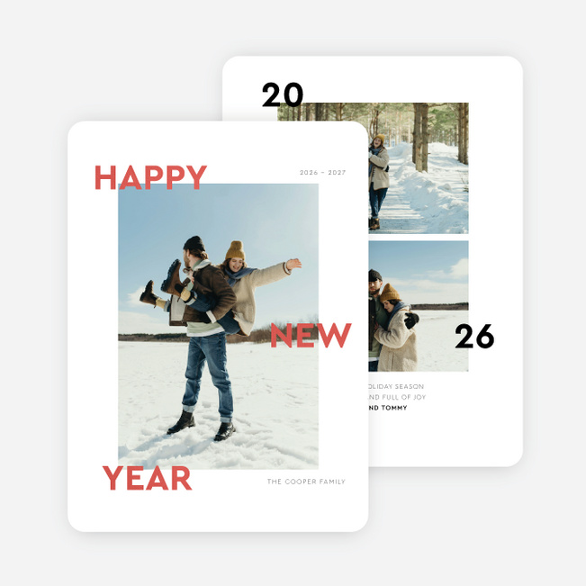 Foil Narrow Type New Year Cards and Invitations - Red