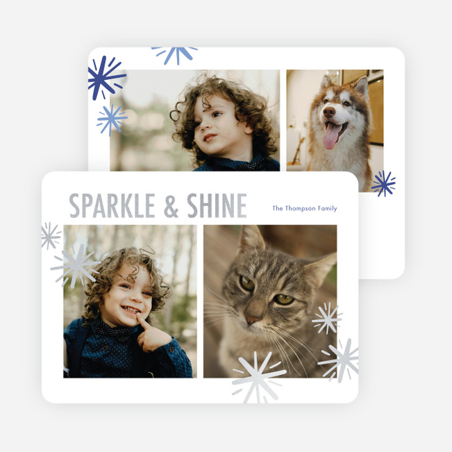 Foil Sparkle Border New Year Cards and Invitations - Gray