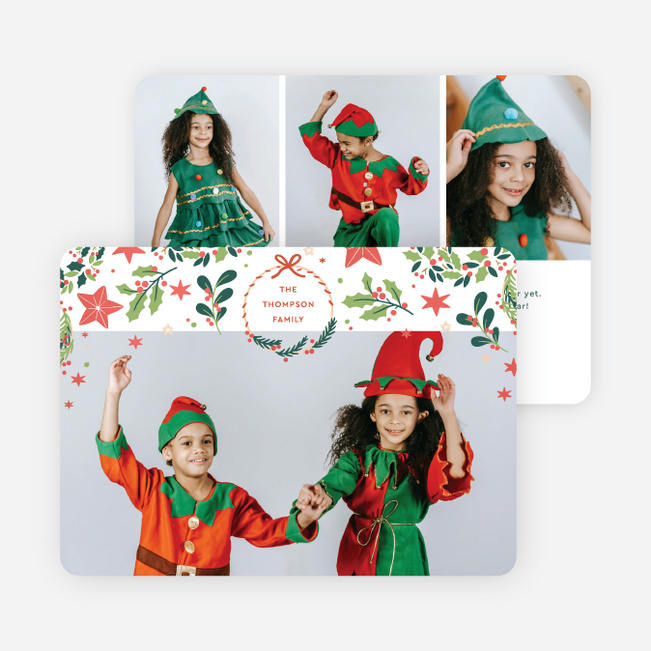 Stars and Wreaths Holiday Cards and Invitations - Red