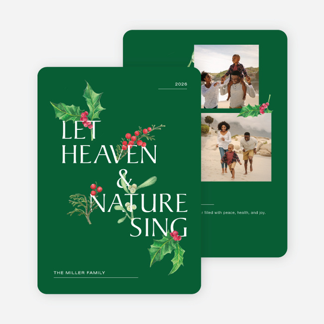 Festive Holly Christmas Cards - Green
