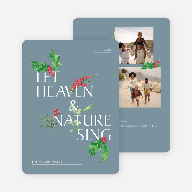 Festive Holly Christmas Cards - Gray