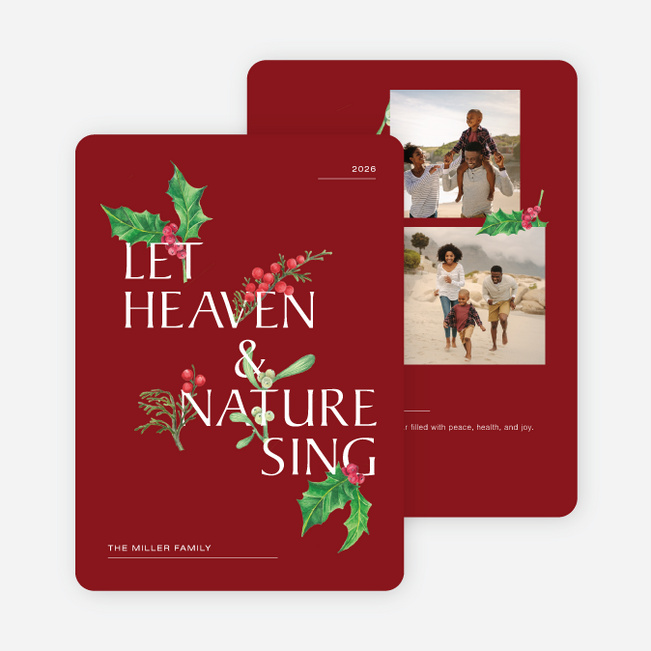 Festive Holly Christmas Cards - Red