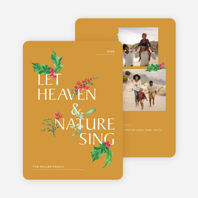 Festive Holly Christmas Cards - Yellow