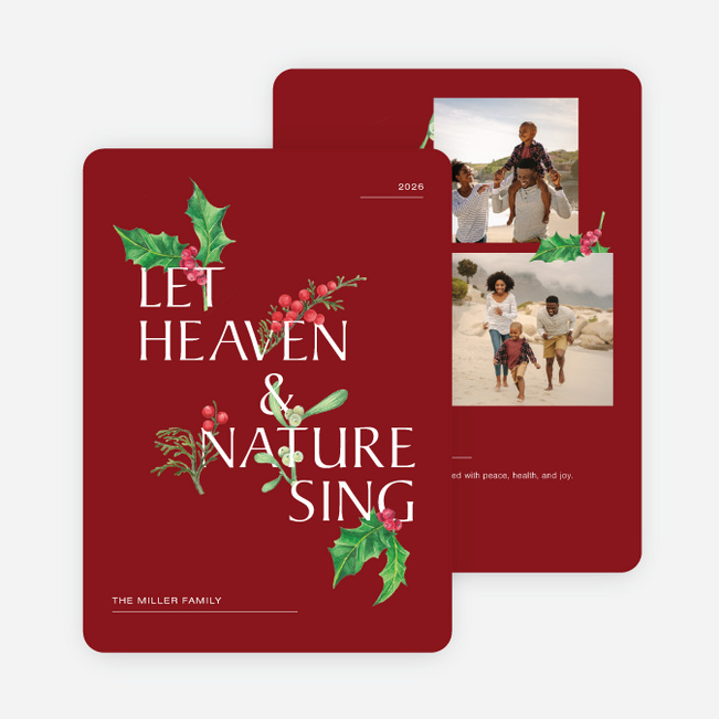 Festive Holly Christmas Cards - Red