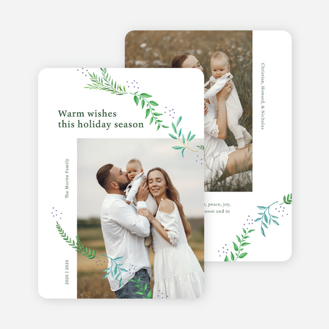 Festive Sprigs Holiday Cards and Invitations - White