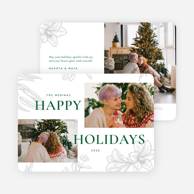 Muted Florets Holiday Cards and Invitations - Green