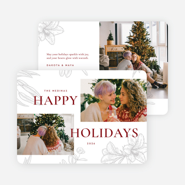 Muted Florets Holiday Cards and Invitations - Red