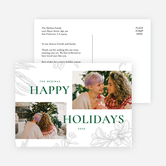 Muted Florets Holiday Cards and Invitations - Green