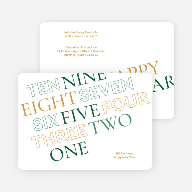 Countdown with Me New Year Cards and Invitations - Green