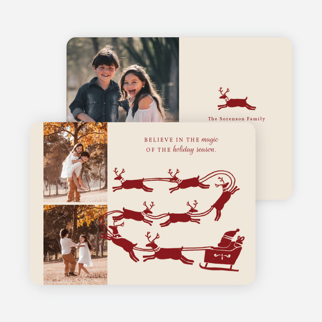 Seasonal Sleigh Ride Holiday Cards and Invitations - Beige