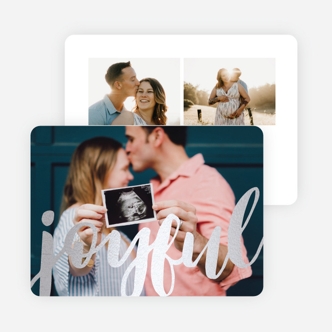 Foil Joyful Script Multi Photo Holiday Cards - Gray